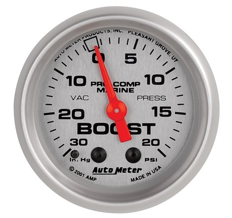 Autometer Marine Silver Ultra-Lite 2-1/16in 0-30 HG / 0-20 PSI Vacuum / Boost Gauge