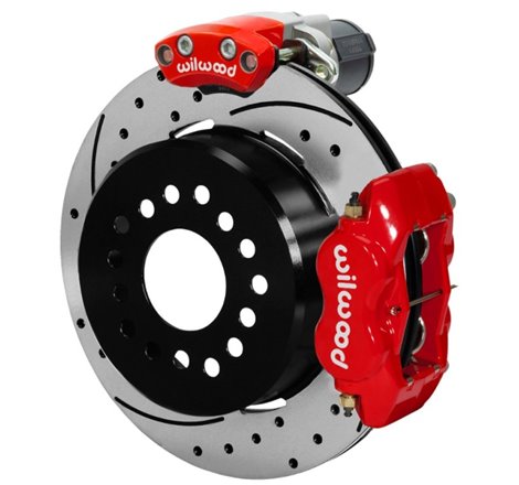 Wilwood Forged Dynalite Rear Electronic Parking Brake Kit - Red Powder Coat Caliper - D/S Rotor