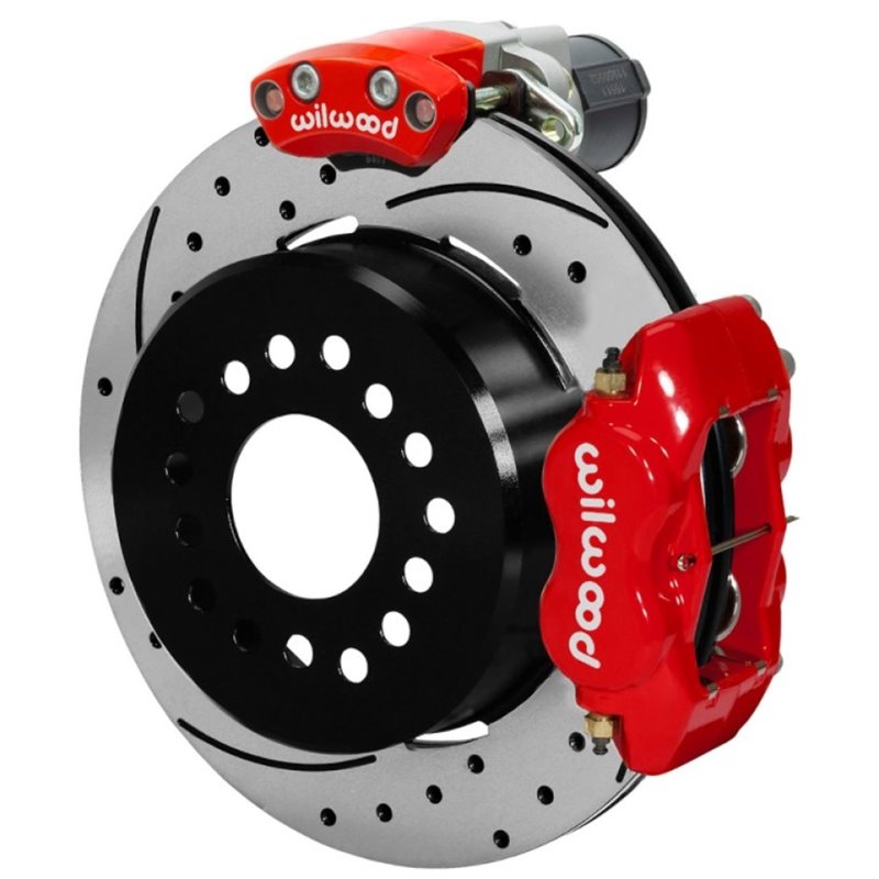 Wilwood Forged Dynalite Rear Electronic Parking Brake Kit - Red Powder Coat Caliper - D/S Rotor