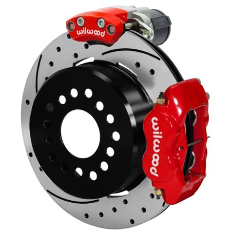 Wilwood Forged Dynalite Rear Electronic Parking Brake Kit - Red Powder Coat Caliper - D/S Rotor