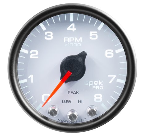 Autometer Spek-Pro Gauge Tach 2 1/16in 8K Rpm W/ Shift Light & Peak Mem Wht/Blk