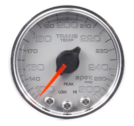 Autometer Spek-Pro Gauge Trans Temp 2 1/16in 300f Stepper Motor W/Peak & Warn Slvr/Chrm