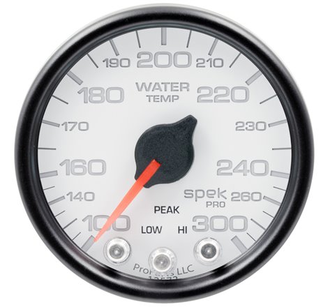 Autometer Spek-Pro Gauge Water Temp 2 1/16in 300f Stepper Motor W/Peak & Warn Wht/Blk