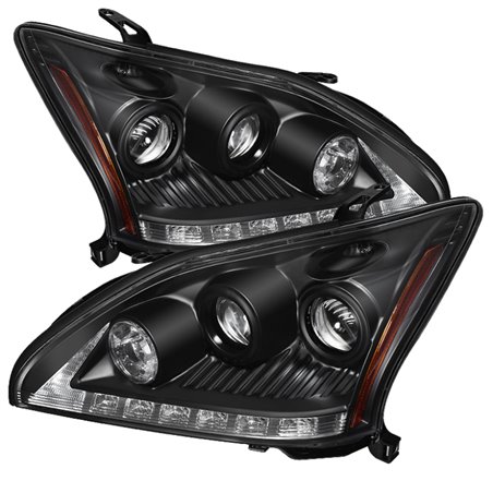 Spyder Lexus RX330 2004-2006 Projector Headlights Halogen Model- DRL LED Blk PRO-YD-LRX35004-DRL-BK