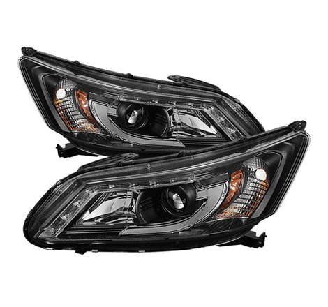 Spyder Honda Accord 2013-2015 4DR Projector Headlights Light Bar DRL Black PRO-YD-HA13-LBDRL-BK