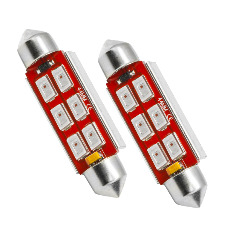 Oracle 44MM 6 LED 3-Chip Festoon Bulbs (Pair) - Red