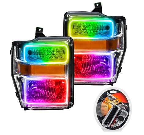 Oracle 08-10 Ford F250/350 Pre-Assembled Halo Headlights - Chrome Housing - ColorSHIFT