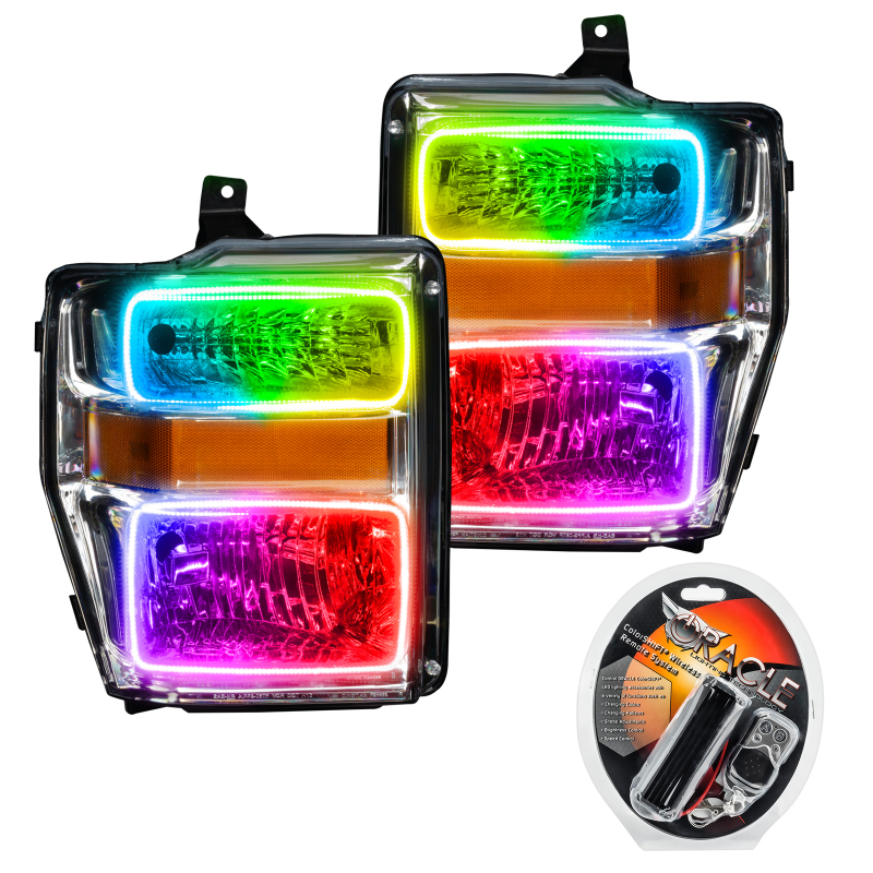 Oracle 08-10 Ford F250/350 Pre-Assembled Halo Headlights - Chrome Housing - ColorSHIFT