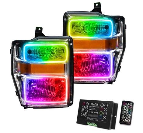 Oracle 08-10 Ford F250 Pre-Assembled Halo Headlights - Chrome Housing - ColorSHIFT w/ 2.0 Controller