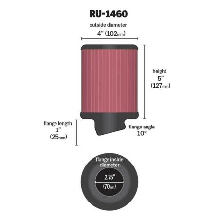 K&N Filter Universal Rubber Filter 2 3/4 inch 10 Degree Flange 4 inch OD 5 inch Height