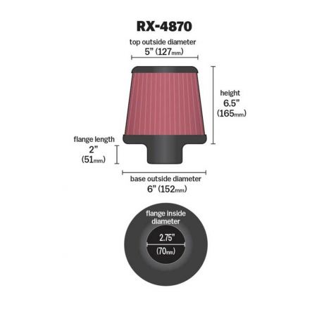 K&N Filter Universal X Stream Clamp-On 2 3/4 inch Flange 6 inch Base  5 inch Top 6 1/2 inch Height