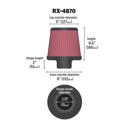 K&N Filter Universal X Stream Clamp-On 2 3/4 inch Flange 6 inch Base  5 inch Top 6 1/2 inch Height