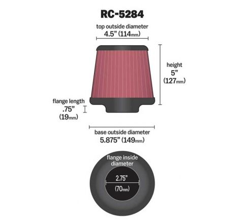 K&N Universal Clamp-On Air Filter 2-3/4in FLG / 5-7/8in B / 4-1/2in T / 5in H