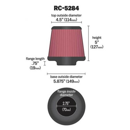 K&N Universal Clamp-On Air Filter 2-3/4in FLG / 5-7/8in B / 4-1/2in T / 5in H