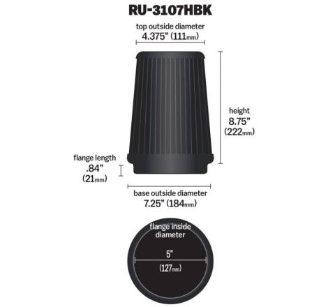 K&N Universal Air Filter (5in Flange / 6-1/2in Base / 4-3/8in Top OD / 8-3/4in Height)