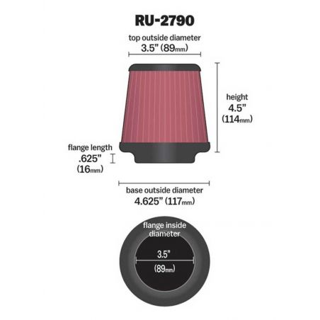 K&N Filter Universal Rubber Filter 3 1/2 inch Flange 4 5/8 inch Base 3 1/2 inch Top 4 1/2 inch Heigh