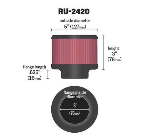 K&N Universal Rubber Filter 3 inch Flange 5 inch OD 3 inch Height