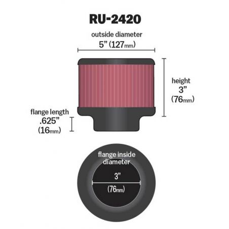 K&N Universal Rubber Filter 3 inch Flange 5 inch OD 3 inch Height