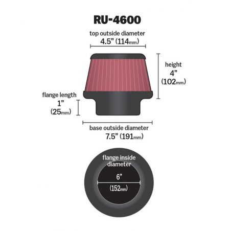 K&N Filter 6 inch Flange 7.5 inch Base 4.5 Top 4 inch Height