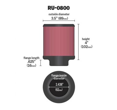 K&N Universal Air Filter - 2-7/16in Flange x 3-1/2in OD x 4in Height