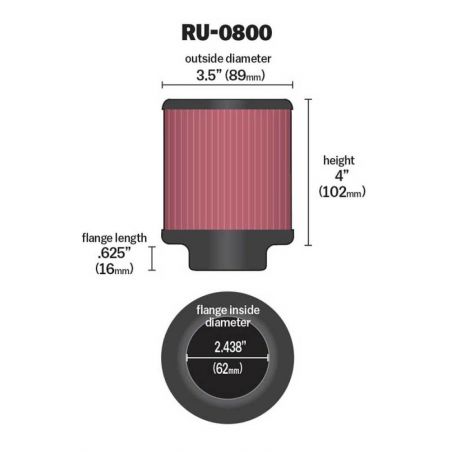 K&N Universal Air Filter - 2-7/16in Flange x 3-1/2in OD x 4in Height