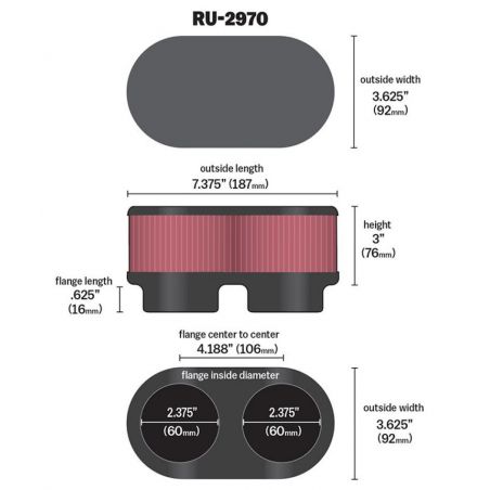 K&N Filter Universal  Filter 2 3/8 inch Dual Flange 107mm C-C 3 inch Height