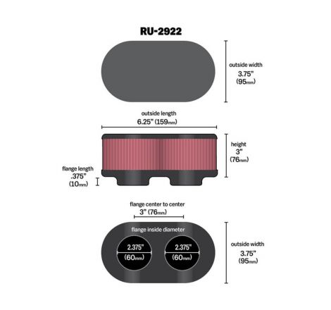 K&N Filter Universal Filter 2 3/4 inch Dual Flange GSXR Oval (2/Box)