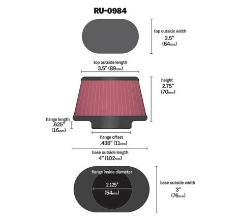 K&N Universal Rubber Filter 2.125in Flange ID/3in x 4in Tapered Oval/2.75in Height (4 Filters)