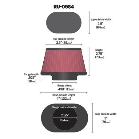 K&N Universal Rubber Filter 2.125in Flange ID/3in x 4in Tapered Oval/2.75in Height (4 Filters)