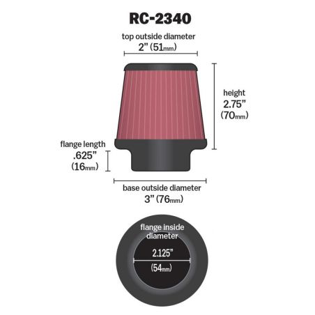 K&N Universal Chrome Filter 2.125 in Flange ID / 3in Base OD / 2in Top OD / 2.75in Height