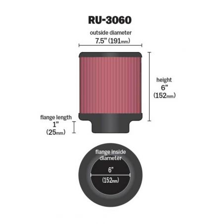 K&N Universal Rubber Filter 6in FLange ID / 7.5in OD / 6in Height / Round Straight