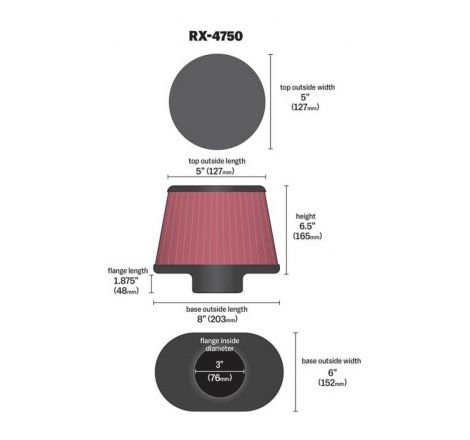 K&N Filter Universal X Stream Clamp-On 3in Flange ID 6inx8in Base 5inx5in Top 6.5in Height