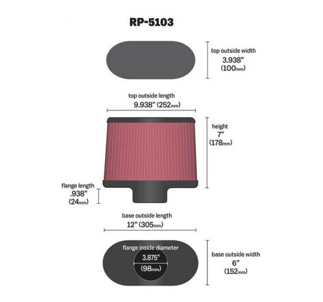 K&N Universal Filter with Carbon Fiber Top & Base-12in Base O/S Length x 6in Base O/S Width x 7in H