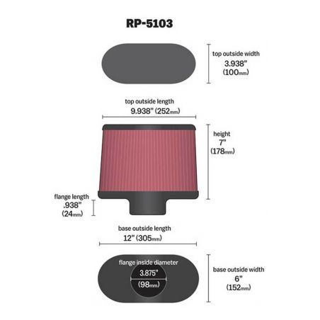 K&N Universal Filter with Carbon Fiber Top & Base-12in Base O/S Length x 6in Base O/S Width x 7in H