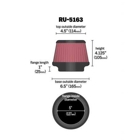 K&N Universal Rubber Filter 5in Flange ID x 6.5in Base OD x 4.5in Top OD x 4.125in Height