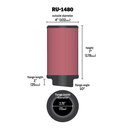 K&N Filter Universal Rubber Filter 10 Degree Flange Angle 4in OD x 2.75in Flange ID x 7in H