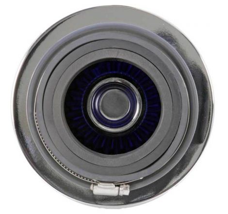 K&N Universal Air Filter Chrome Round Tapered Blue - 4in Flange ID x 1.125in Flange Length x 5.5in H