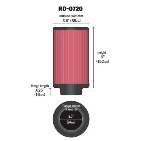 K&N Universal Rubber Filter 2.5in Flange ID x 3.5in OD x 6in Height