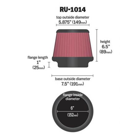 K&N Universal Tapered Filter 6in Flange ID x 7.5in Base OD x 5.875in Top OD x 6.5in Height