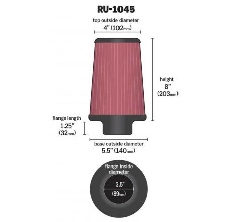 K&N Universal Tapered Filter 3.5in Flange ID x 5.5in Base OD x 4in Top OD x 8in Height