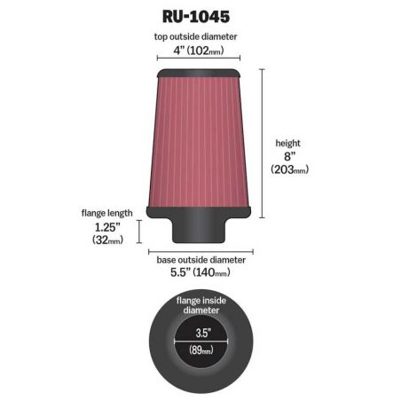 K&N Universal Tapered Filter 3.5in Flange ID x 5.5in Base OD x 4in Top OD x 8in Height