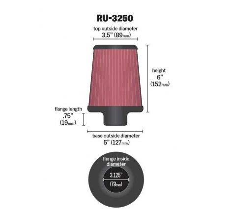 K&N Universal Tapered Filter 3.125in Flange ID x 5in Base OD x 3.5in Top OD x 6in Height