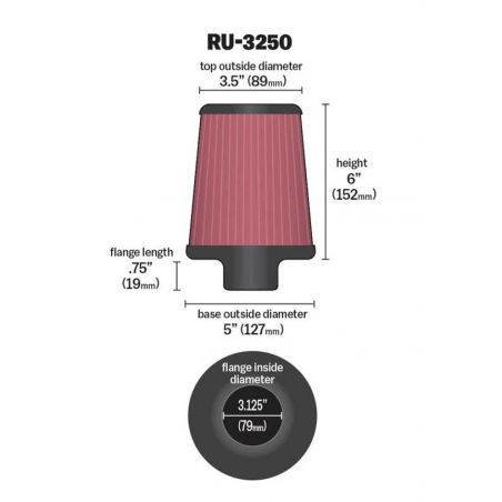 K&N Universal Tapered Filter 3.125in Flange ID x 5in Base OD x 3.5in Top OD x 6in Height