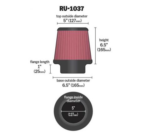 K&N Universal Clamp-On Air Filter 5in FLG / 6-1/2in B / 5in T / 6-1/2in H