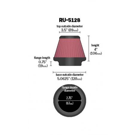 K&N Universal Tapered Filter 2.75in Flange ID x 5.0625in Base OD x 3.5in Top OD x 4in Height