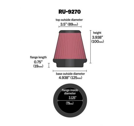 K&N Universal Tapered Filter 3-1/8in Flange IDx4-15/16in Base OD x 3-1/2in Top OD x 3-15/16in Height