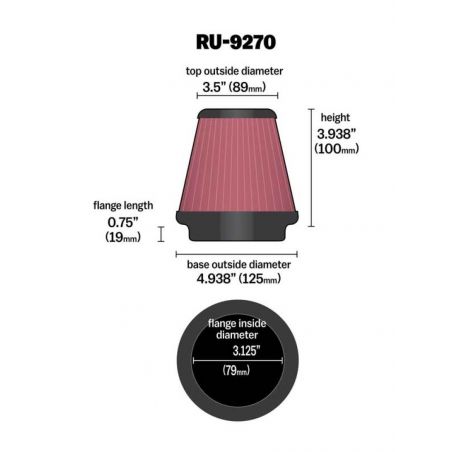 K&N Universal Tapered Filter 3-1/8in Flange IDx4-15/16in Base OD x 3-1/2in Top OD x 3-15/16in Height