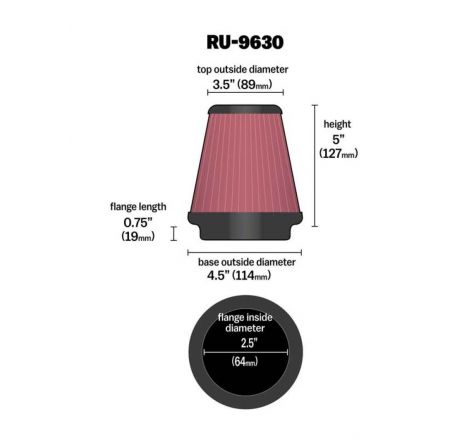 K&N Universal Tapered Filter 2.5in Flange ID x 4.5in Base OD x 3.5in Top OD x 5in Height