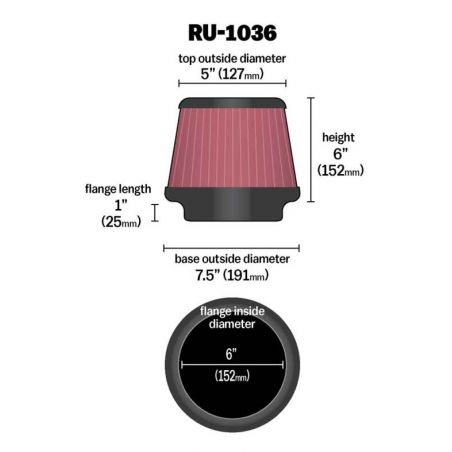 K&N Universal Clamp-On Air Filter 6in FLG / 7-1/2in B / 5in T / 6in H