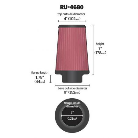 K&N Universal Clamp-On Air Filter 4in FLG / 6in B / 4in T / 7in H